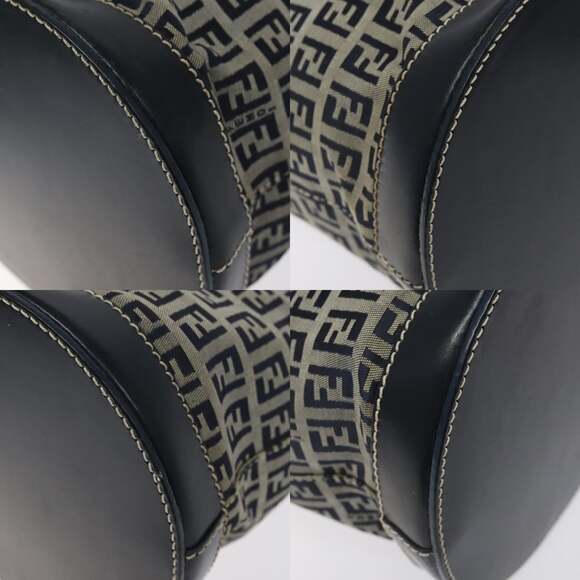 FENDI Zucchino Canvas Shoulder Bag Navy Silver - Picture 10 of 13